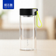 哈尔斯（HAERS）轻享波波杯高硼硅耐高温家用泡茶带盖男女单层耐热透明玻璃茶水杯 乌梅黑 520ml