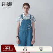 Teenie Weenie小熊夏装学院风休闲背带裤复古韩版牛仔裤短裤女 浅蓝色 S (160)