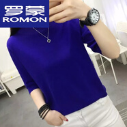 罗蒙（ROMON）半高领春秋季新款韩版中袖针织半袖打底衫套头宽松纯色毛衣女大尺 宝蓝色(半高领 L 适合111-120斤