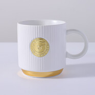 传旗 陶瓷马克杯带盖咖啡牛奶早餐杯 办公水杯子男女茶杯 白色430ml