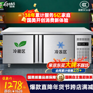 国美智造操作台冰柜冷藏冷冻双温工作台商用卧式平冷柜保鲜冰箱厨房不锈钢冰柜 1.5*0.8*0.8米【双温】