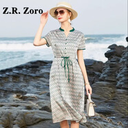 Z.R.Zoro轻奢品牌真丝连衣裙女2026春季新款花色圆领桑蚕丝舒适时尚连衣裙 链条花 M 【推荐105斤以下穿】