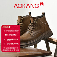 奥康冬季2025新款英伦风防滑男士马丁靴百搭工装中帮增高防水户外男鞋 红棕 39