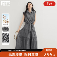 对白复古假两件格纹衬衫连衣裙女2025夏新款高腰绑带纯棉无袖长裙 黑白格 M