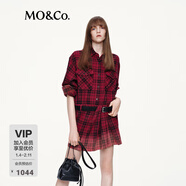 MO&Co.连衣裙25秋新品棉质黑红格纹渐变色摇滚风附腰带MBE3DRST12新年红 红黑格色 M /165