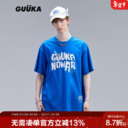 古由卡（GUUKA）xSANK嘻哈潮牌t恤男士短袖夏季情侣装明星同款休闲宽松五分半截袖 彩蓝色 F7063 S