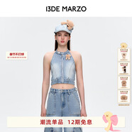 13DE MARZO女士 挂脖牛仔上衣短款修身辣妹吊带背心 蓝色 L