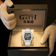 布加迪（BONEST GATTI）水晶壳德国手表男士全自动机械表轻奢腕表十大名表生日礼物送男友 【霸气长城】白壳黑面白胶带
