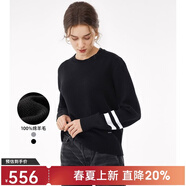 Navigare意大利小帆船纯羊毛衫女士秋冬款保暖毛衣圆领针织衫内搭打底衫 黑 XL