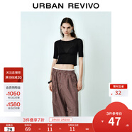 UR2025秋季新款女装时尚露背绑带修身短款T恤UWM450114 黑色 M