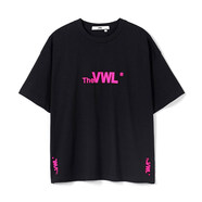 VWL【baby同款】印花短袖t恤男女款2026新款圆领宽松oversize上衣 Jet Black / Fuchsia（纯黑 / 玫粉）男女同款 S