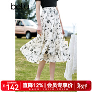 百图betu女装夏季新款半身裙法式优雅花卉高腰半身裙女2303T67 米白 M