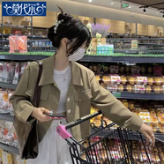 莫代尔复古短款长袖小西服外套女春季2026新款薄款polo领长袖开衫上衣女 卡其色 2XL