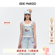 13DE MARZO女士 格纹牛仔分体背带上衣短款吊带背心 水洗蓝 M