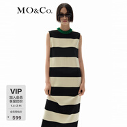 MO&Co.连衣裙SUNNEI联名系列撞色圆领条纹无袖针织裙背心裙摩安珂新年红 白黑条色 S 160