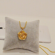 恒久叶欧币越南沙金小狐狸吊坠项链黄金色掉 大玫瑰花项链