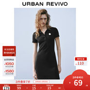 UR2025夏季新款女学院风立体装饰Polo领短袖连衣裙UYY750050 黑色 S
