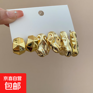 钢针光面几何不规则耳钉套装休闲简约日常百搭耳环设计感小众耳饰 1#钢针-金色环保（六件套）