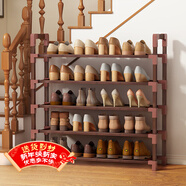 安尔雅楠竹简易鞋架门口多层家用鞋架子宿舍木质防尘鞋柜置物架 5层80cm