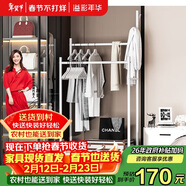 溢彩年华衣架落地卧室衣帽架简易带滑轮衣架双杆金属置物衣架YCC-2239WH