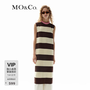 MO&Co.连衣裙SUNNEI联名系列撞色圆领条纹无袖针织裙背心裙摩安珂新年红 棕红底白条 M 165