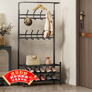 安尔雅衣帽架鞋架落地金属挂衣架现代简约铁艺衣服架子家用置物架 65黑