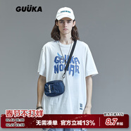 古由卡（GUUKA）xSANK嘻哈潮牌t恤男士短袖夏季情侣装明星同款休闲宽松五分半截袖 白色 F3887 S