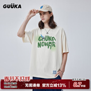 古由卡（GUUKA）xSANK嘻哈潮牌t恤男士短袖夏季情侣装明星同款休闲宽松五分半截袖 奶油白色 F4663 XL
