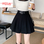 恒源祥灰色毛呢百褶短裤裙女2025新款秋冬复古高腰a字呢子半身裙伞裙子 黑色今年流行的轻奢品牌 XL 建议120-130斤