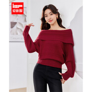 IEF/爱依服2025秋冬新款法式性感纯欲风一字肩设计百搭毛织蝙蝠衫 酒红 均码