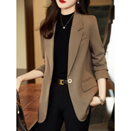 春秋新款大码小西装外套女胖感显瘦长袖西服斤上衣 咖啡色[秋装] XL 120130斤左右
