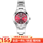 卡西欧（CASIO） 卡西欧(CASIO)女表 钢带小表盘女士石英粉色手表送女友礼物 红盘钢带LTP-1241D-4A2