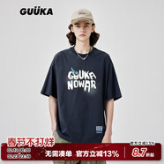 古由卡（GUUKA）xSANK嘻哈潮牌t恤男士短袖夏季情侣装明星同款休闲宽松五分半截袖 深灰色 F7587 L