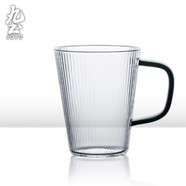 九土耐热硅把手玻璃杯咖啡杯女生水杯办公室泡茶杯家用杯子饮料杯 细纹款[大号]