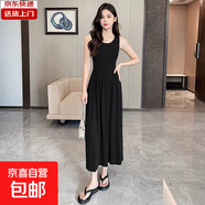夏季收腰背心裙新款大码打底内搭连衣裙女外穿无袖吊带过膝长裙 黑色 3XL 码【160-180斤】