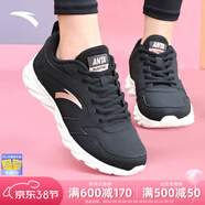 安踏运动鞋女鞋春季新款防水皮面跑步鞋休闲鞋百搭轻便软底减震小白鞋 【皮面防泼水】黑-10 36.5 (230mm)