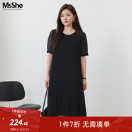 慕姗诗怡（MsShe）【重工压褶珍珠雪纺连衣裙】大码女装2025夏季胖mm高端裙子 【圆领无腰带】黑色现货 3XL