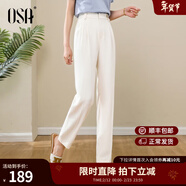 欧莎（OSA）高腰窄版OL职业垂感烟管西装裤女通勤显瘦直筒休闲裤子2025秋新款 米白色 XS