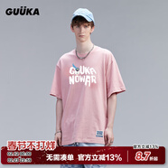 古由卡（GUUKA）xSANK嘻哈潮牌t恤男士短袖夏季情侣装明星同款休闲宽松五分半截袖 粉色 F4662 L