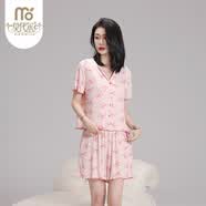 莫代尔超火睡衣女夏季薄款短袖短裤显瘦修身蝴蝶结可外穿家居服套装 粉色 M 适合80-100斤