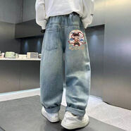 第喜武童装牛仔裤2025春款韩版宽松中童洋气直筒牛仔长裤洋气帅气 色 M 170