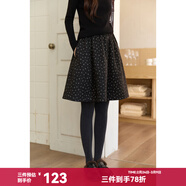 谜秀2026新品碎花半身裙毛呢面料蓬蓬裙轮廓2026秋冬复古A字裙女 黑色 S