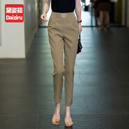 黛姿茹（daiziru）哈伦休闲裤子女夏季2026新款松紧腰九分工装裤小个子小脚西装裤 卡其色/九分 常规 S (26) 推荐80-95斤