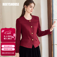 ROEYSHOUSE罗衣小香风肌理感收腰短外套女春气质轻熟OL红色小西装上衣11277 安可拉红 （外套） M