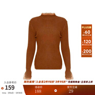 两三事梵高文艺 青衫 蕾丝拼接半高领打底衫女春季复古修身内搭针织衫 焦糖色 均码 F