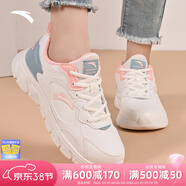 安踏运动鞋女鞋春季新款防水皮面跑步鞋休闲鞋百搭轻便软底减震小白鞋 【皮面防泼水】 白/青/粉 36.5 (230mm)