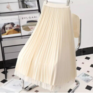 花花公子（PLAYBOY）春季新款女装套装中国风网纱半身裙女高腰显瘦松紧腰网纱裙百褶裙 杏色 S 【75斤-90斤】