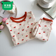 木木屋（mumuwu）儿童睡衣男女童A类280g羊毛拉架家居服内衣套装宝宝纯棉秋衣秋裤 韩系小樱桃 140