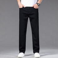 简徒（JANTOUR）微宽松直筒牛仔裤男2026夏季薄款弹力休闲潮流百搭大码时尚牛仔裤 02B黑色【薄款】 29