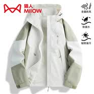 猫人（MiiOW）春秋新款男女装chic防风薄外套秋季女潮牌户外短冲锋衣单层登山服 LSM1818D绿白-女(单外套) M